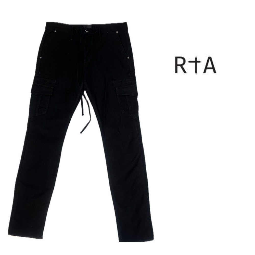 RTA CARGO DRAWSTRING TWILLS BLACK  PANTS W/ LEG ZIPS WAIST 32 NWOT